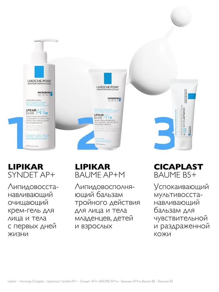 La Roche-Posay Lipikar AP+M Липидовосполняющий увлажняющий бальзам для лица и тела тройного действия для детей и взрослых, с ниацинамидом, маслом карите (ши), 200 мл